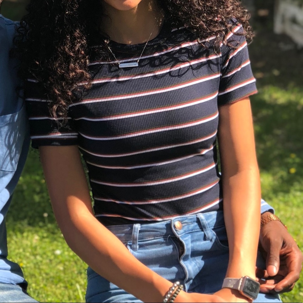 Navy striped bodysuit